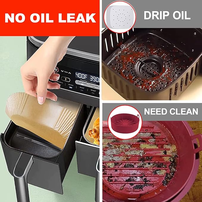 Air Fryer Liner Rectangular for Ninja Foodi Dual Basket 8QT 10QT, Bella Air Fryer Accessories, Air Fryer Liners 4 qt Rectangle, 125Pcs Parchment Paper liners for DZ201,DZ401, FG551