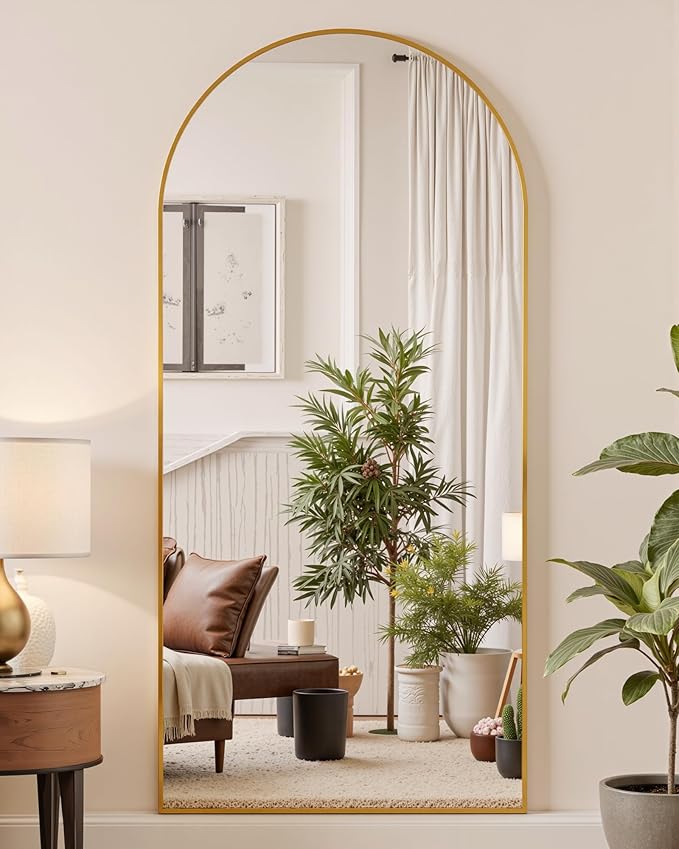 Suidia Full Length Mirror, 71"x28" Floor Standing Mirror Freestanding, Full Body Mirrors with Stand for Bedroom, Hanging Mounted for Living Room Cloakroom, Gold, Arched Style