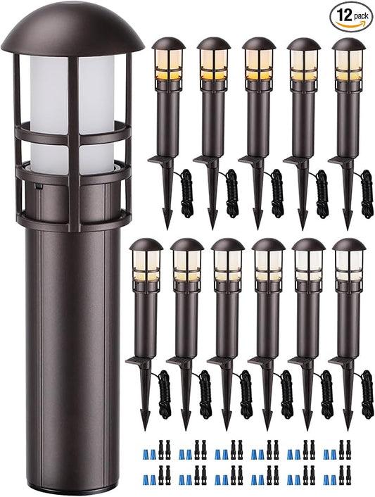 LEONLITE 12-Pack 5CCT Low Voltage Landscape Pathway Lights 3W Landscape Lighting 12-24V LED Bollard Path Lights Wired CRI 90+ Aluminum Pathway Lighting for Walkway Yard Garden, ETL Listed, 1800-5000K