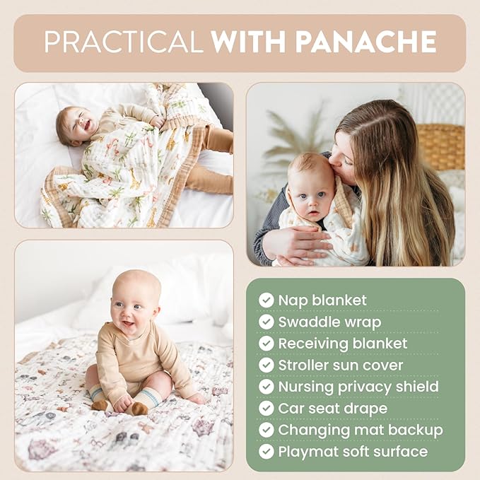 Organic Cotton Muslin Baby Blanket for Boys and Girls - Luxurious Soft Toddler Quilt for Swaddling - Gender Neutral Blankets Makes a Great Dinosaur