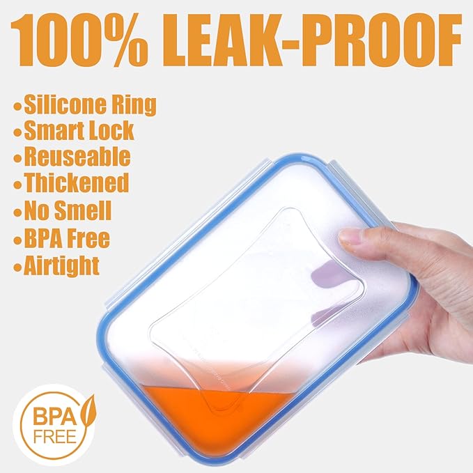 52 PCS Food Storage Containers with Lids Airtight, BPA Free Plastic Meal Prep Containers Reusable, Microwave/Freezer/Dishwasher Safe Leakproof Fruit Vegetables Containers for Kitchen