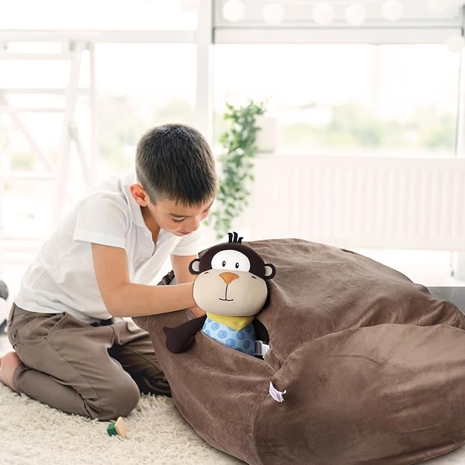 GAGAKU Stuffed Animal Bean Bag Cover Toy Storage, 24 Inches Kids BeanBag Brown Bear Large Zipper Bean Bag for Organizing Kids Plush Toys Home Supplies