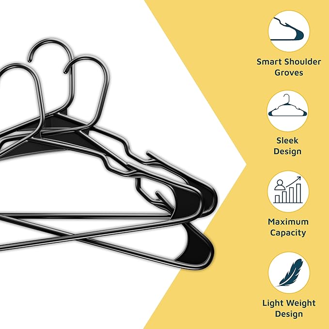 Plastic Clothes Hangers – Heavy Duty Hanger Set, for Organizing Clothes, Dresses, and Coat, Holds Up to 5 lbs, Space-Saving Hangers with Non-Slip Shoulder Grooves, Pack of 20, Black