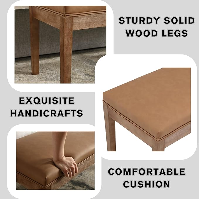 PU Leather Dining Bench Upholstered Entryway Bench Farmhouse Shoe Bench Seat Ottoman for Hallway Living Room Bedroom End of Bed Dining Room Kitchen, 45.5" Long, Brown