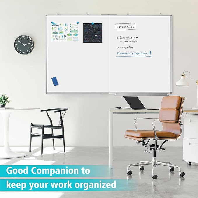 White Board Dry Erase 60x40, Large Magnetic Whiteboard Maxtek Dry Erase Boards for Wall, Aluminum Presentation Wall-Mounted Marker Board with a Long Pen Tray for School, Classroom, Office & Home