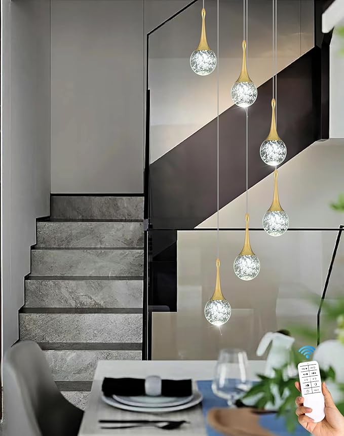 Flashing God 6-Lights Gold Chandeliers Crystal Bubble Teardrop Chandelier 70'' High Ceiling Foyer Entrance Chandeliers Creative Bar Ceiling Light Dimmable 2700K 4500K 6000K