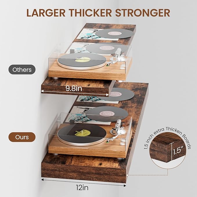 Heimlove 36 Inch Long Floating Shelf for Wall, 12" Deep Floating Shelves Wall Shelves for Bedroom Living Room Bedroom,Wall Mounted Shelves for Storage Book Decor, Set of 2, Rustic Brown