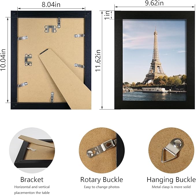 8x10 Picture Frame Set of 4, Black Frame with High Definition Glass, 8 x 10 Photo Frames for Tabletop Display and Wall Mounting