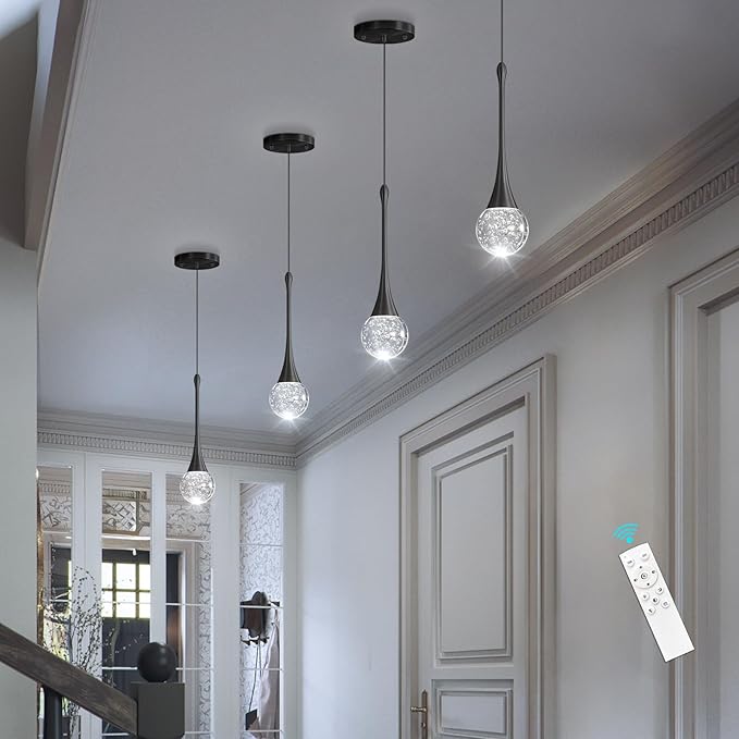 Modern Pendant Lights for Kitchen Island LED Dimmable Crystal Glam Ceiling Pendant Lighting for Dining Room Hallway Bedroom Corner Lamp Black