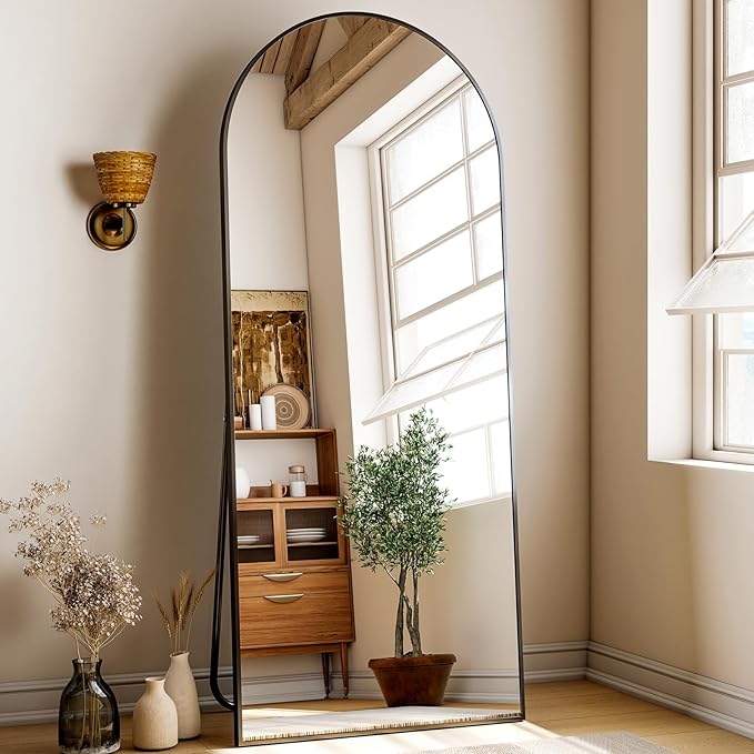 24x68 Arched Full Length Mirror Floor Mirrors with Aluminum Alloy Frame Free-Standing Wall Mounted Floor Mirrors or Large Dressing Mirror, Black Mirror Full Length