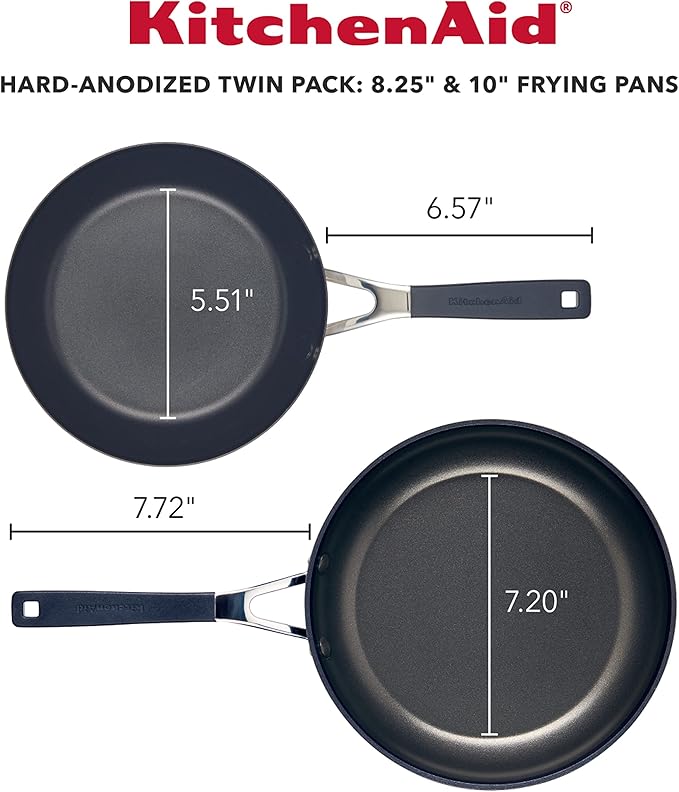 KitchenAid Hard Anodized Nonstick Frying Pans/Skillet Set, 8.25 Inch and 10 Inch, Onyx Black