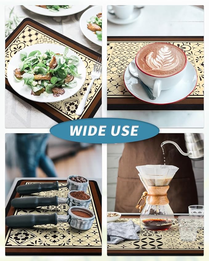 AMOAMI Coffee Mat Hide Stain Rubber Backed Absorbent Dish Drying Mat for Kitchen Counter - Fits Under Coffee Maker - KHAKI 16X24