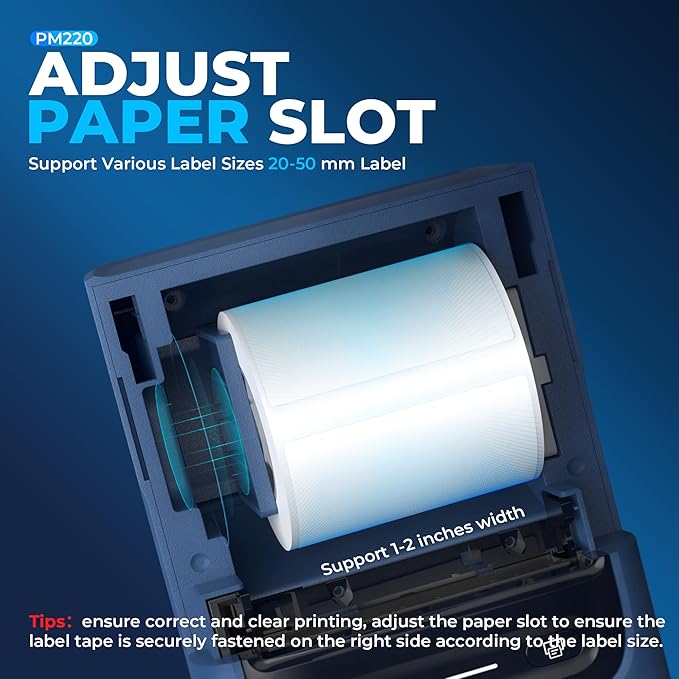 Nelko Label Maker Machine with Tape, PM220 Bluetooth Label Printer, 2 Inch Portable Thermal Printer for Small Business, Address, Logo, Clothing, Sticker Maker for Phones & PC, Blue