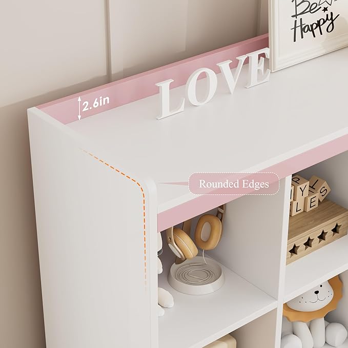 HORSTORS 48" W Kids Toy Storage Organizer, Large Toy Storage Chest with Removable Bins, 46" H Kids Bookshelf and Bookcase with Drawers for Boys and Girls, Modern Toy Box for Playroom, Classroom, Pink