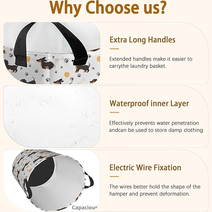 Dachshund Dog Paws Laundry Basket,Waterproof Foldable Laundry Hamper,Dirty Clothes Laundry Basket, Linen Bin Storage Organizer for Toy Collection 16" x 20"