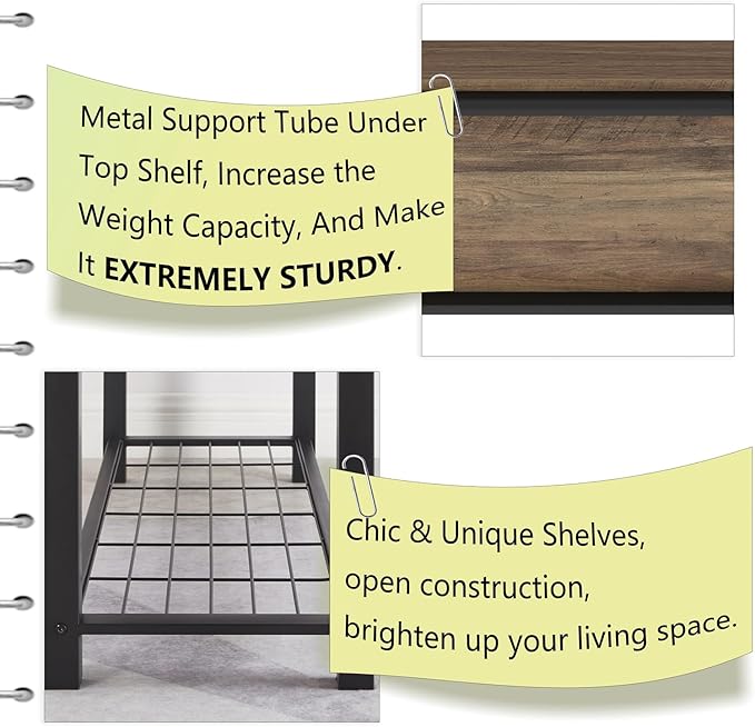 FOLUBAN Entryway Bench, Industrial Wood and Metal Storage Bench with Metal Shelf, Indoor Shoe Rack Bench Seat for Living Room, Bedroom, Hallway, Entrance, Rustic Oak, 47 Inch