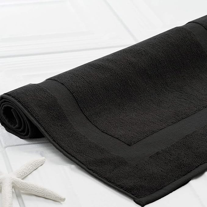 DAN RIVER Classic Bath Mat - Black, 100% Ring Spun Cotton, Pack of 2, 21x34 inches, 800 GSM, Non-Slip, Absorbent, Quick Drying, Machine Washable Bathroom Floor Mats for Shower, Kitchen & Bath