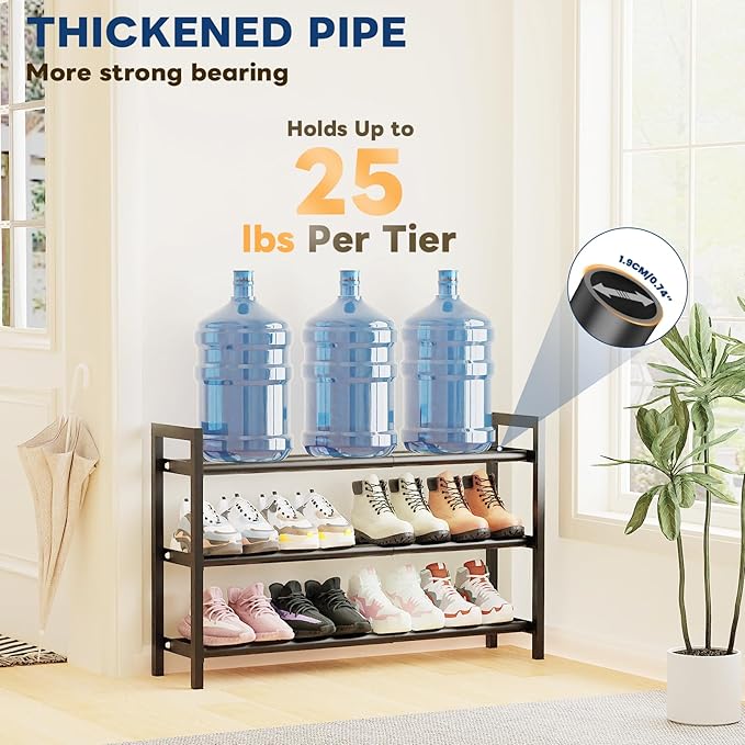 Mavivegue Expandable Shoe Rack for Closet, 3-Tier Shoe Organizer, Adjustable Shoe Rack for Front Door Entrance, Entryway