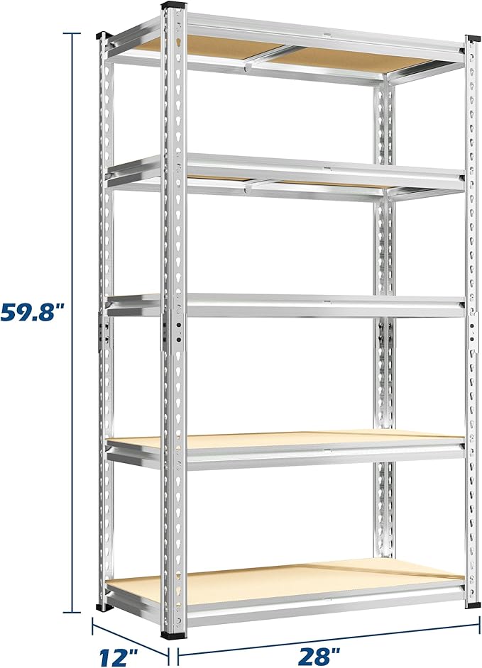 REIBII Storage Shelves 2020LBS Garage Shelving 5 Tier Heavy Duty Shelving Adjustable Pantry Shelves for Kitchen Warehouse Basement 28" W x 12" D x 59.8" H, 2 Pack