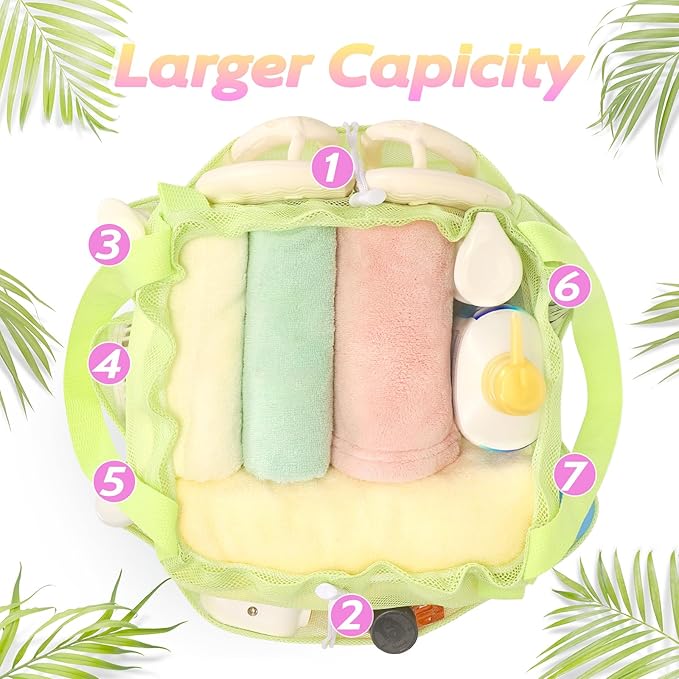 Mesh Shower Caddy Portable with Drawstring, Dorm Room Essentials for College Students Girls & Boys, Large Shower Bag for Camping,Swimming,Gym,Travel,Bathroom - Green