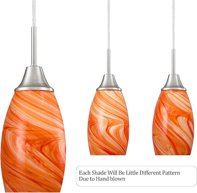 Mini Glass Pendant Light 4.72" with Handblown Orange Marble Art Glass Hanging Light 1-Pack Oval Ceiling Hanging Light Fixture for Dining Room Kitchen Island Cafe Foyer Hallway