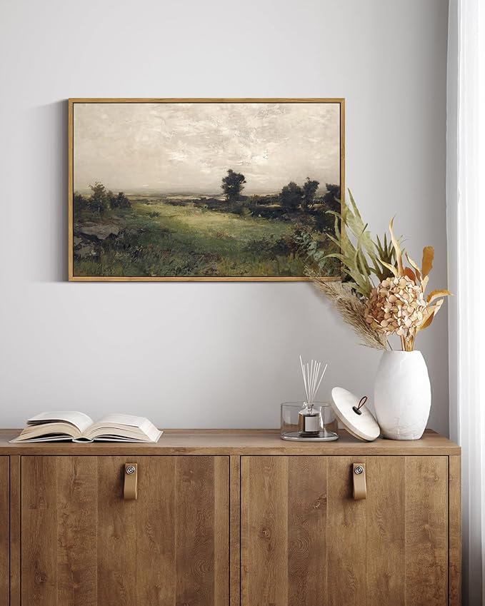 InSimSea Framed Canvas Wall Art Vintage Decor, Landscape Wall Art Room Decor, Large Classical Scenery Valley Grassland Paintings Wall Decor, Home Decor for Living Room Bedroom Office, 16"x24"