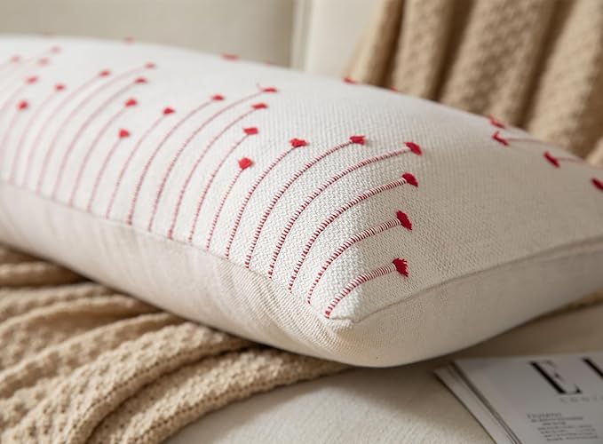 Christmas Lumbar Pillow Cover 14x36 Long Pack of 1 Decorative Pillows Bed, Beige with Red Body Throw Pillow Covers, for Modern Farmhouse Sofa Bedroom Living Room Home Decor Couch Pillowcase