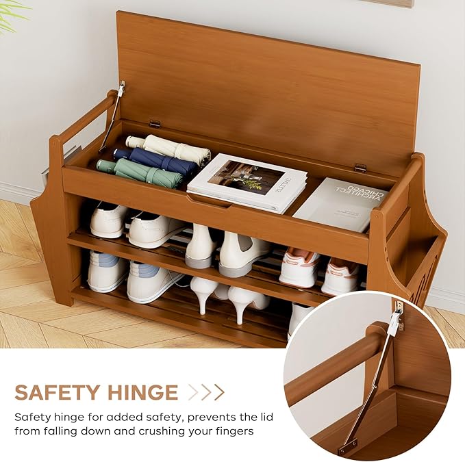 34.3in Shoe Bench, Bamboo 3-Tier Entryway Bench with Storage, Shoe Rack Organizer Holds Up to 330 lb, 34.3 x 11.8 x 18.9 Inches for Entryway Bedroom Closet Living Room Hallway
