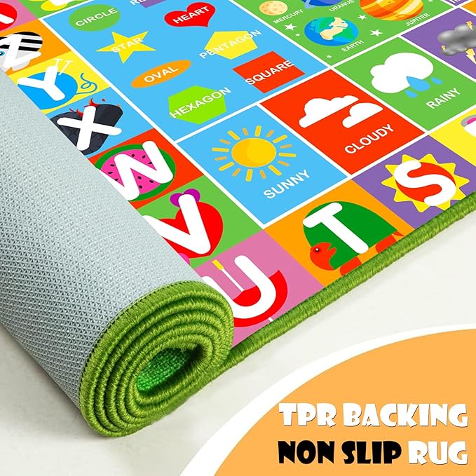 Alphabet Rug for Kids - Soft ABC Kids' Rug with Non-Slip Backing, Educational Playroom Carpet for Toddlers with Letters, Numbers & Shapes - 9'2" x 6'7" (Rectangular)