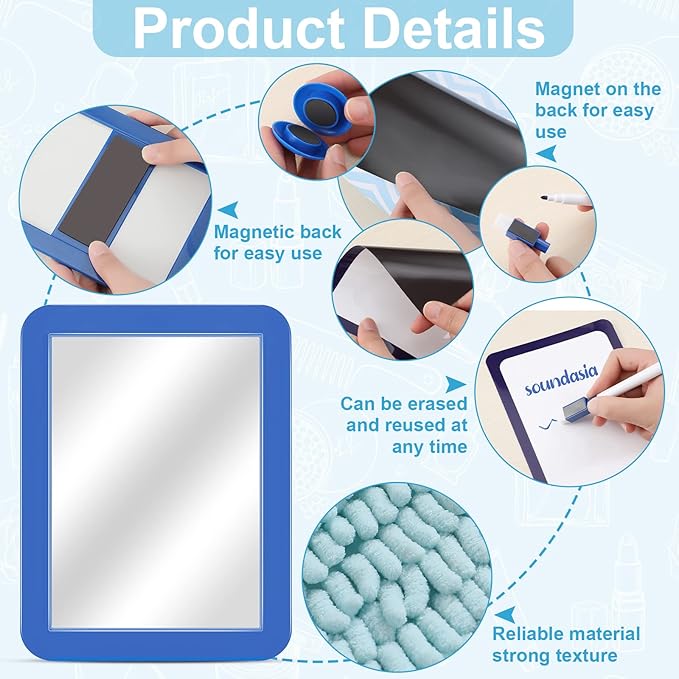 Yulejo Locker Accessories Kit Back to School Essentials Include Magnetic Wallpaper Mirror Locker Carpet Whiteboard Dry Erase Marker and Locker Organizer Supplies Girls School Office (Blue Series)