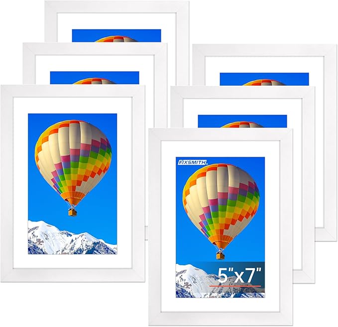 FIXSMITH 5x7 Picture Frame Set of 6, White Photo Frames Bulk with HD Plexiglass, Display Pictures 4x6 with Mat or 5x7 Without Mat, Multi Picture Frames Collage for Tabletop or Wall Display