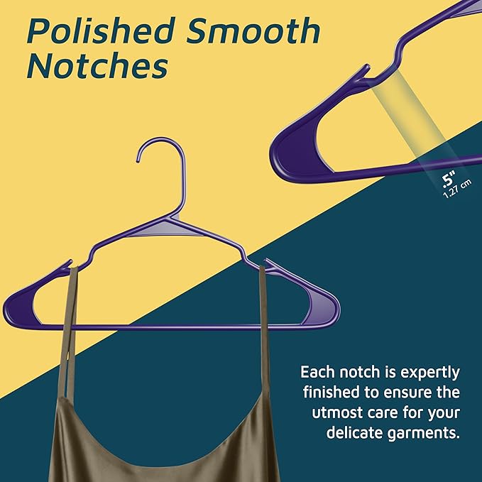 Plastic Clothes Hangers – Heavy Duty Hanger Set, for Organizing Clothes, Dresses, and Coat, Holds Up to 5 lbs, Space-Saving Hangers with Non-Slip Shoulder Grooves, Pack of 5, Purple