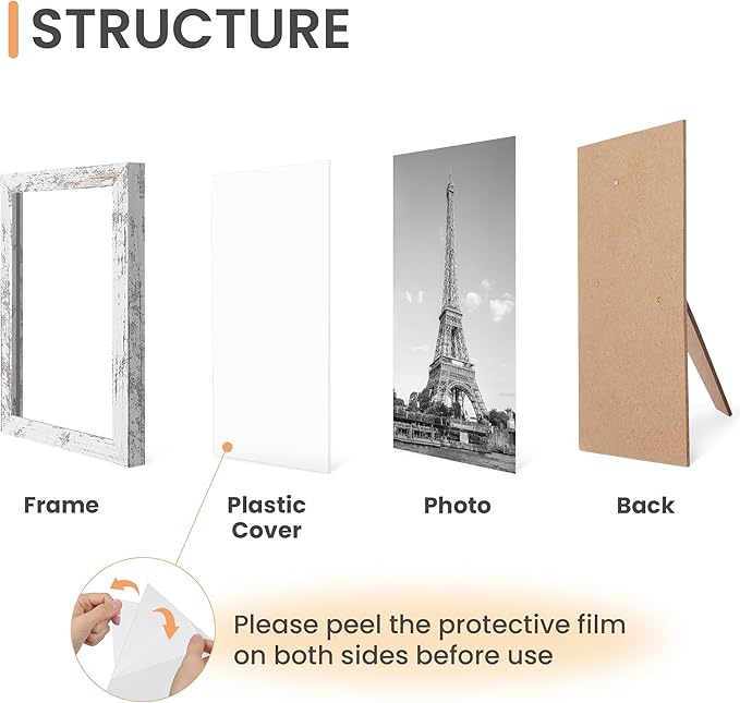 upsimples 10 Pack Picture Frames Collage Wall Decor for Mounting or Tabletop Display, Photo Gallery Frame Set for Family, Multi Sizes Including 8x10, 5x7, 4x6, Rustic White