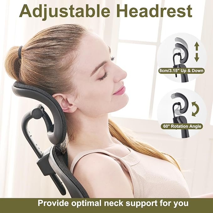 Ergonomic Home Office Chair, High Back Mesh Desk Chair with Adjustable Lumbar Support, Flip-up Armrest, Removable Headrest, Swivel Computer Gaming Chair, Space Saving, 330LBS (Black)