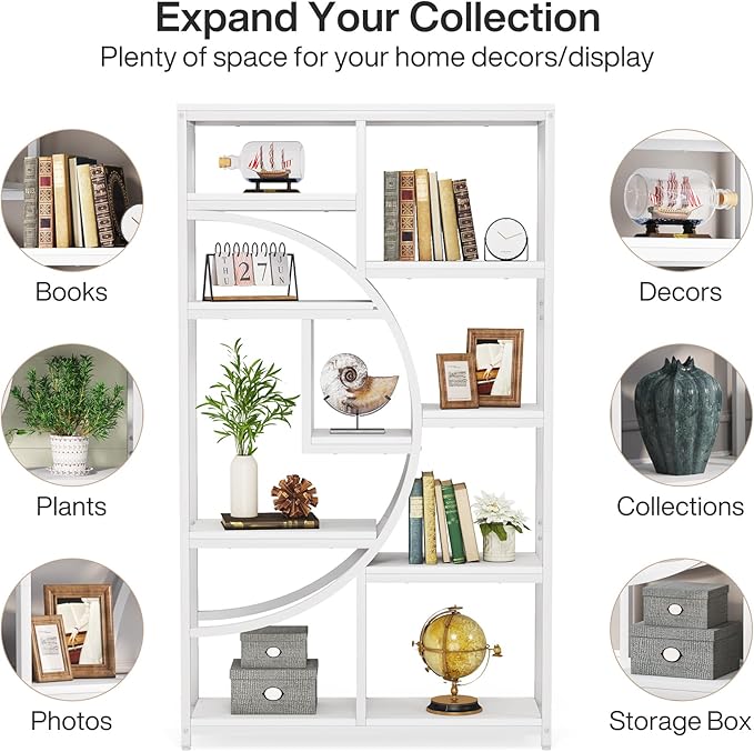 Tribesigns Bookshelf Industrial 5 Tier Etagere Bookcase, Freestanding Tall Bookshelves Display Shelf Storage Organizer with 9-Open Storage Shelf for Living Room, Bedroom