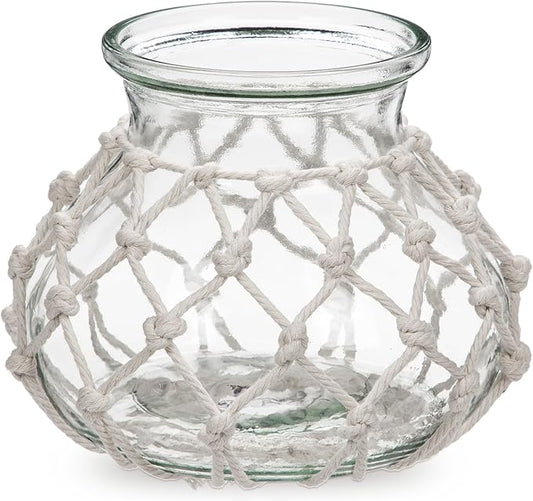 Hollyone Clear Glass Vase with Cotton Rope Cover Woven Round Glass Vase Decorative Flower Bottle Modern Vase for Table Centerpiece Farmhouse Wedding Home Decor