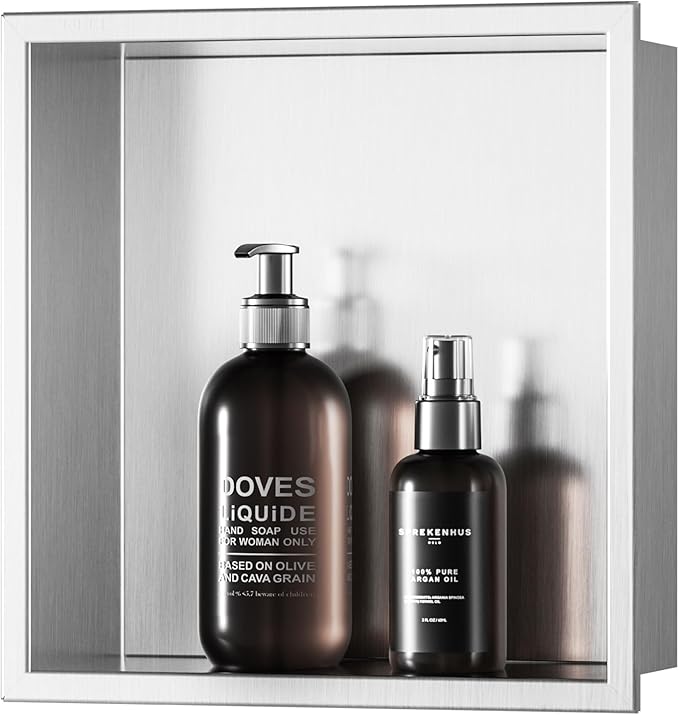 Stainless Steel Shower Niche 12" X 12", No Tile Needed Wall Niche, Recessed Shower Shelf for Bathroom Storage, Brushed Nickel