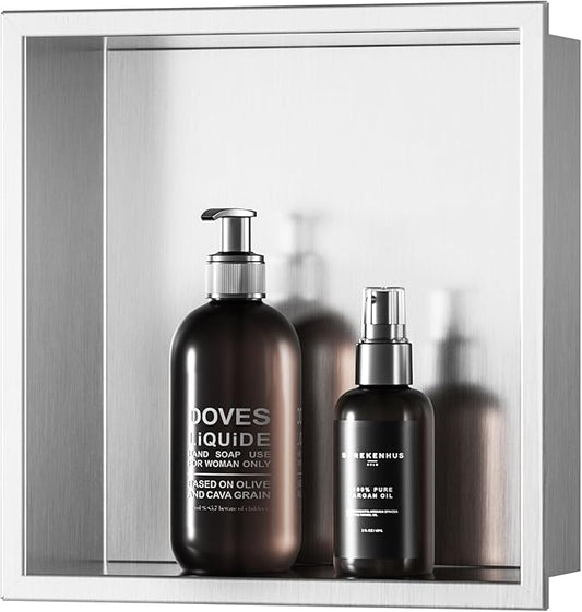 Stainless Steel Shower Niche 12" X 12", No Tile Needed Wall Niche, Recessed Shower Shelf for Bathroom Storage, Brushed Nickel