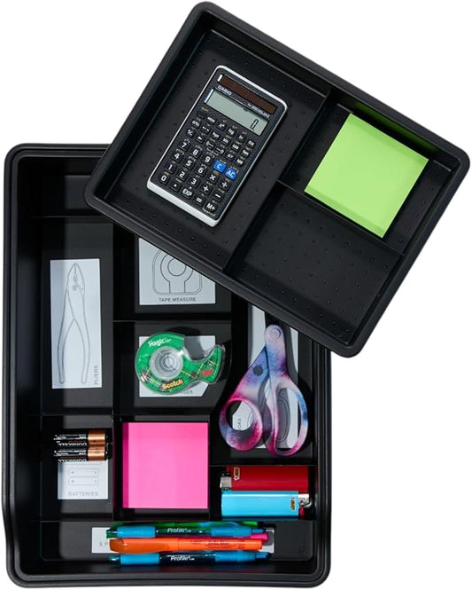 Madesmart 23-Compartment Original Junk Drawer Organizer Tray, Plastic Multipurpose Storage Bin for Drawers, Granite