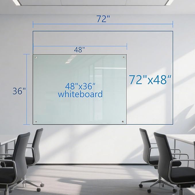 Magnetic Glass Whiteboard - 72"X48" Dry Erase White Board Frameless Glass Boards with Super Strong Magnets, Wall Mounted for Office, School and Home