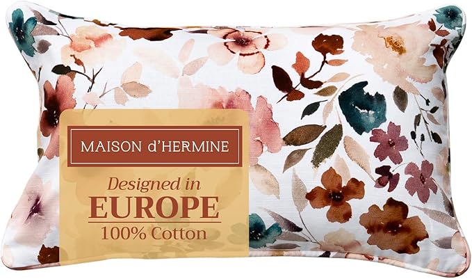 Maison d' Hermine Decorative Pillow Covers 12x20 Inch Rectangle 100% Cotton Throw pillow Covers with invisible Zipper Cushion Case for Living Room Couch, Chair, Sofas, Bedroom, Home (Blossom - Florie)