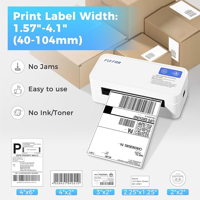 Bluetooth Thermal Shipping Label Printer, Wireless 4x6 Label Printer for Small Business, Compatible with Android, Windows, iPhone, Mac, Widely Used for Amazon, Shopify, Ebay, USPS, Etsy,FedEx (White)