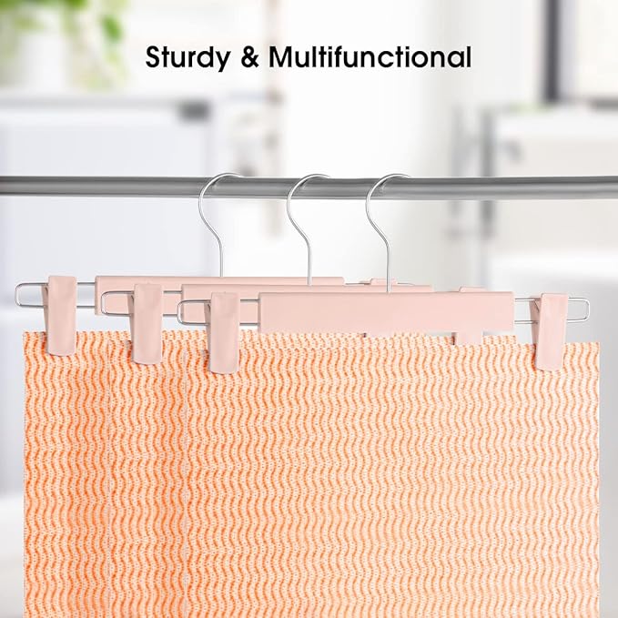 Clothes Pants Hangers, Space-Saving Skirt Holders with 360 ° Swivel Hooks, Adjustable Clips, Trouser Hangers, Clothes Coat Garment Jeans Hangers (30 Pack, Pink)