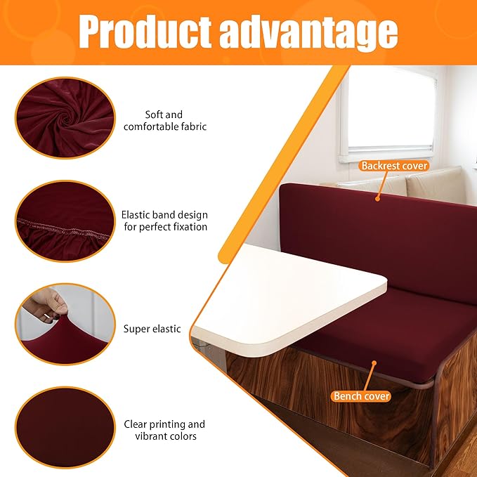 Rv Dinette Cushion Covers,Printing Stretchable Camper Cushion Cover,RV Cushion Slipcover,Rv Couch Cover Replacement for RV Camper Car Bench,2 Backrest Covers and 2 Bench Covers (Wine Red)