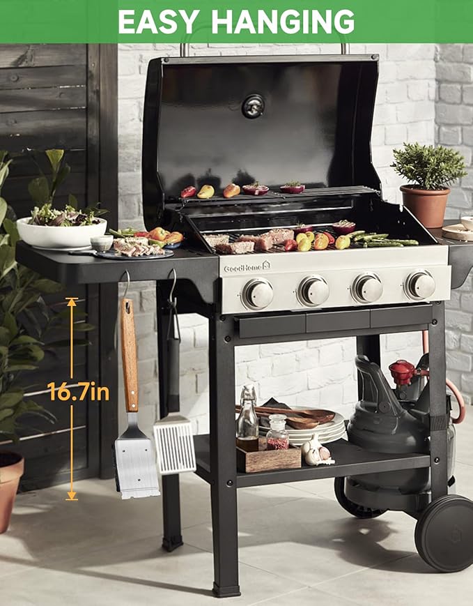 Grill Brush Cleaning BBQ Outdoor: GEEKHOM Bristle-Free Steel Fibers Scraper for Any Grill/Flat Top Griddles - with 1 Replaceable Head - Perfect for Safe & Efficient Grilling