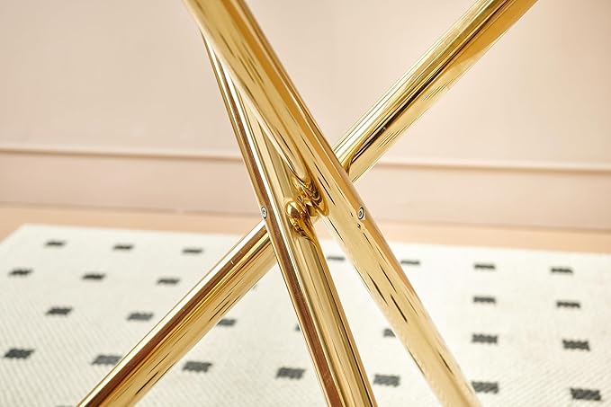 Round Glass Dining Table, Tempered Glass Tabletop and Metal Legs, Modern Style Glass Kitchen Table for Home, Kitchen, Dining Room (Gold, 36'' Round Table)