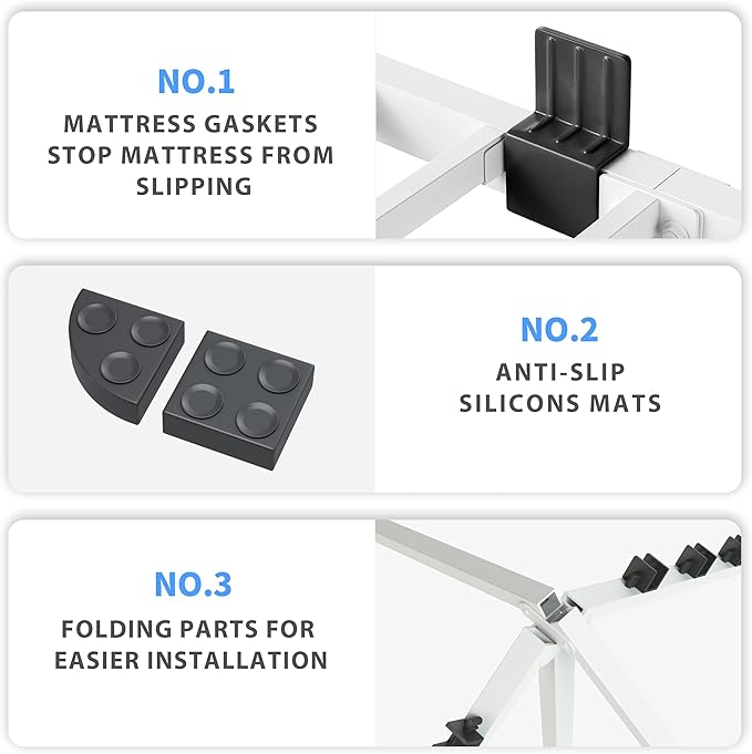 18 Inch Queen Size White Bed Frame, 3500Lbs Heavy Duty Metal Platform with Round Corner Legs Mattress Slide Stopper, Steel Slat Support No Box Spring Needed, Noise Free, Easy Assembly