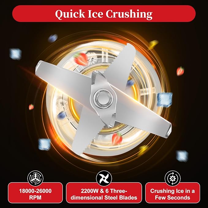 Commercial Blender with Soundproof Shield, Quiet Professional Blender, Intelligent Touch Buttons Countertop Smoothie Mixer, Adjustable Speed Smoothie Juicer