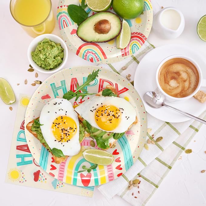 100pcs Birthday Party Disposable Tableware Set Colored Semicircles Pattern for 25 Guest Party Supplies（Include plates，cups and napkins）