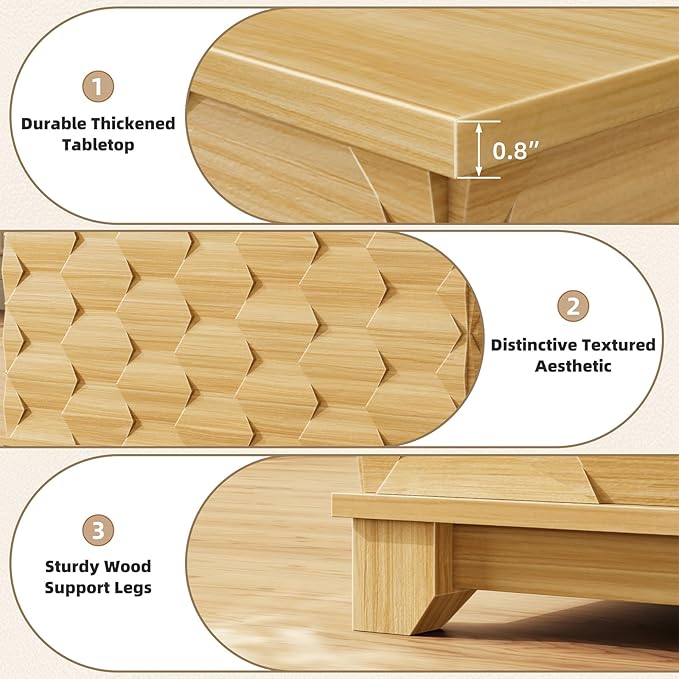 31.5'' Lift Top Coffee Table with Storage, Square Coffee Table for Living Room with Hidden Storage, Foldable Table with Embossed Texture, Dining Table for Coffee, Office, Dining, Natural